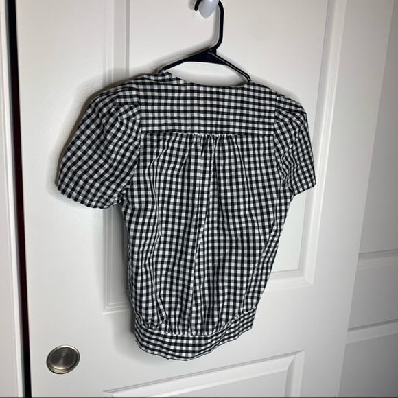 Madewell Surplice Black & White Gingham Short Sleeve Wrap Tie Top Size XXS - Picture 8 of 8